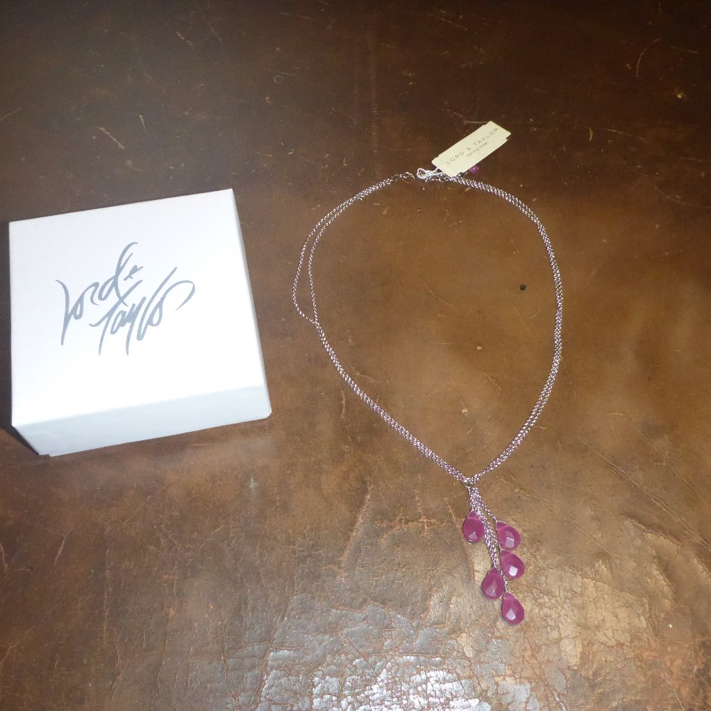 Womans 16 Sterling Silver Necklace W Raspberry Quartz Dangling Stones 40$